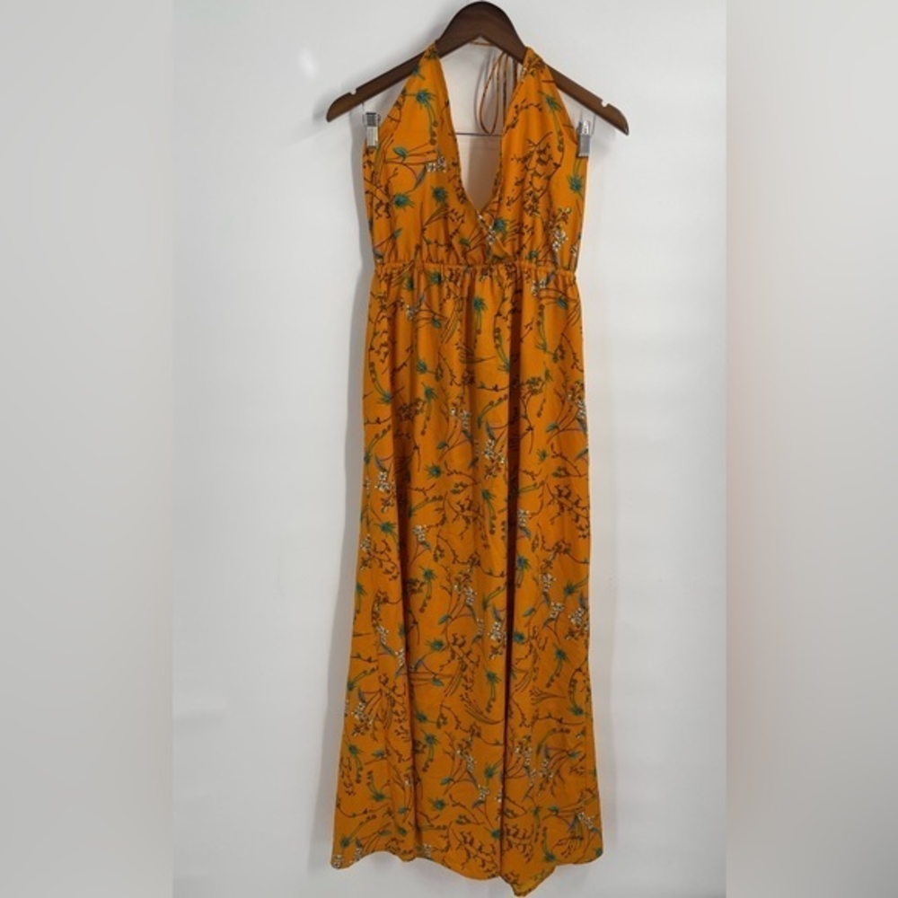 AMERICA & BEYOND Orange Floral Print Halter Maxi Dress XL